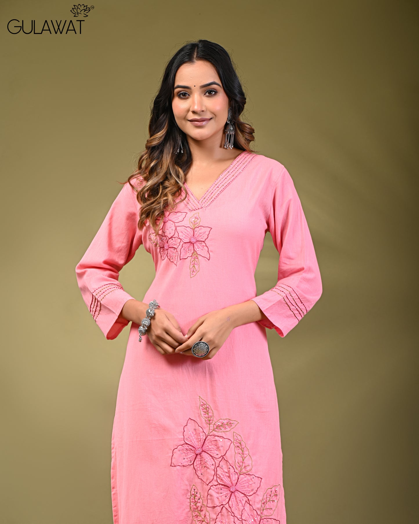 PINK PURE KHADI FLEX COTTON WITH DIGITAL WORK BY GULAWAT