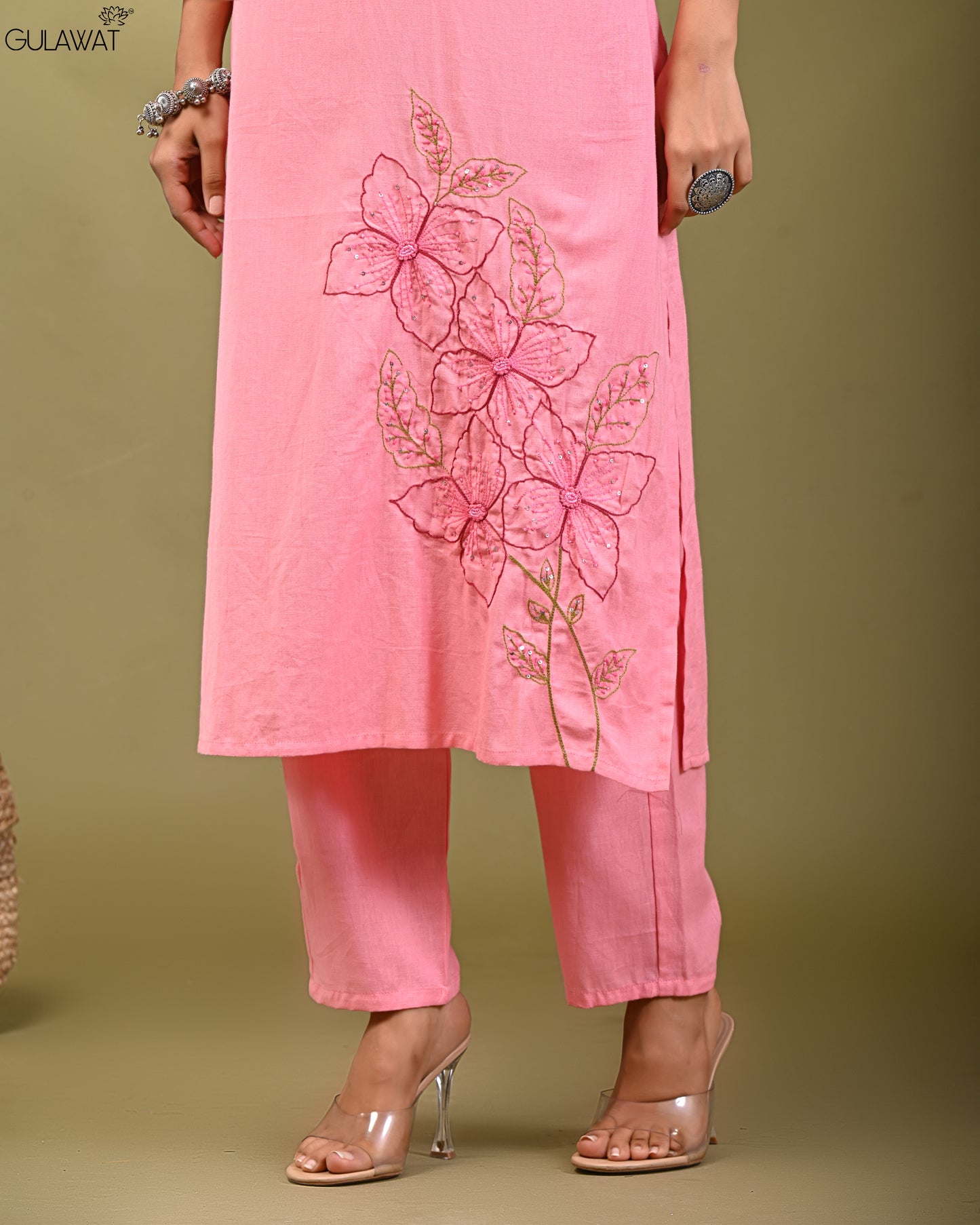 PINK PURE KHADI FLEX COTTON WITH DIGITAL WORK BY GULAWAT