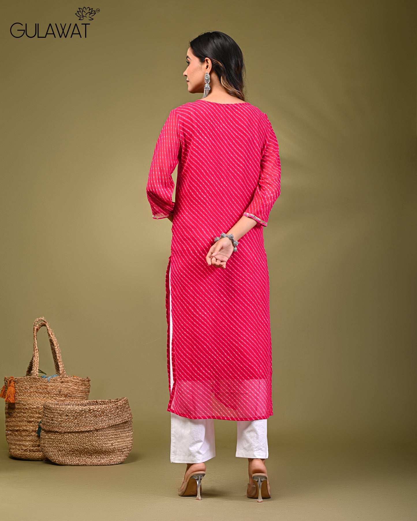 Lehriya Dark Pink Pure georgette Handwork Kurti 1-Piece Set - Gulawat Signature Collection