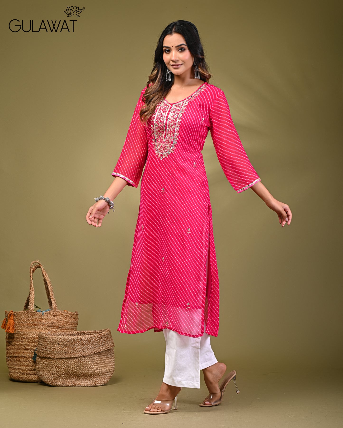 Lehriya Dark Pink Pure georgette Handwork Kurti 1-Piece Set - Gulawat Signature Collection