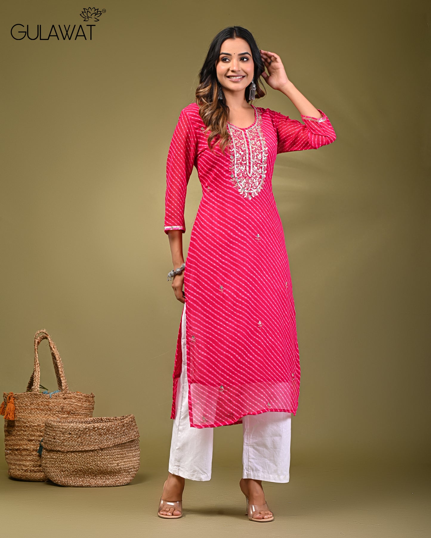Lehriya Dark Pink Pure georgette Handwork Kurti 1-Piece Set - Gulawat Signature Collection