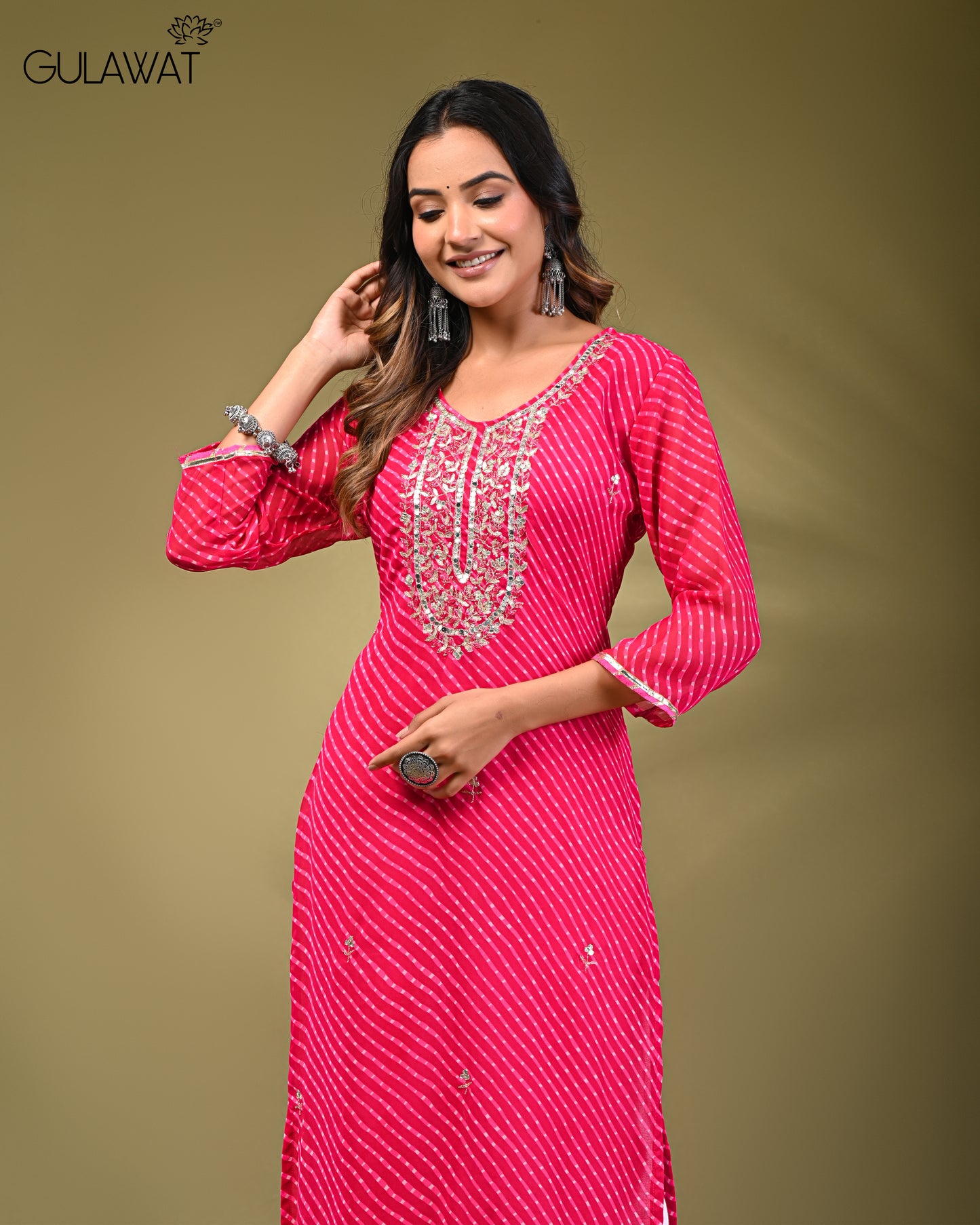 Lehriya Dark Pink Pure georgette Handwork Kurti 1-Piece Set - Gulawat Signature Collection