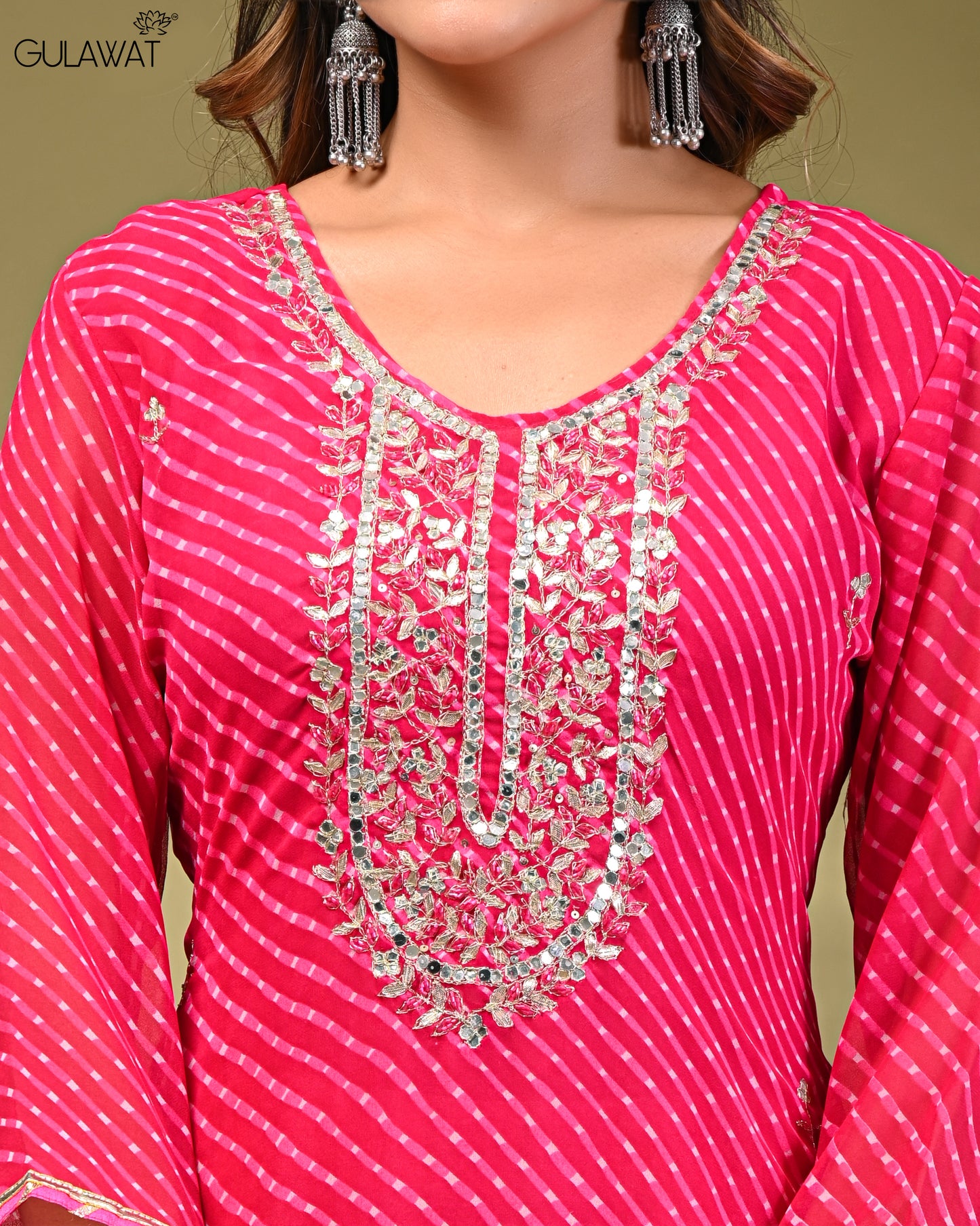 Lehriya Dark Pink Pure georgette Handwork Kurti 1-Piece Set - Gulawat Signature Collection