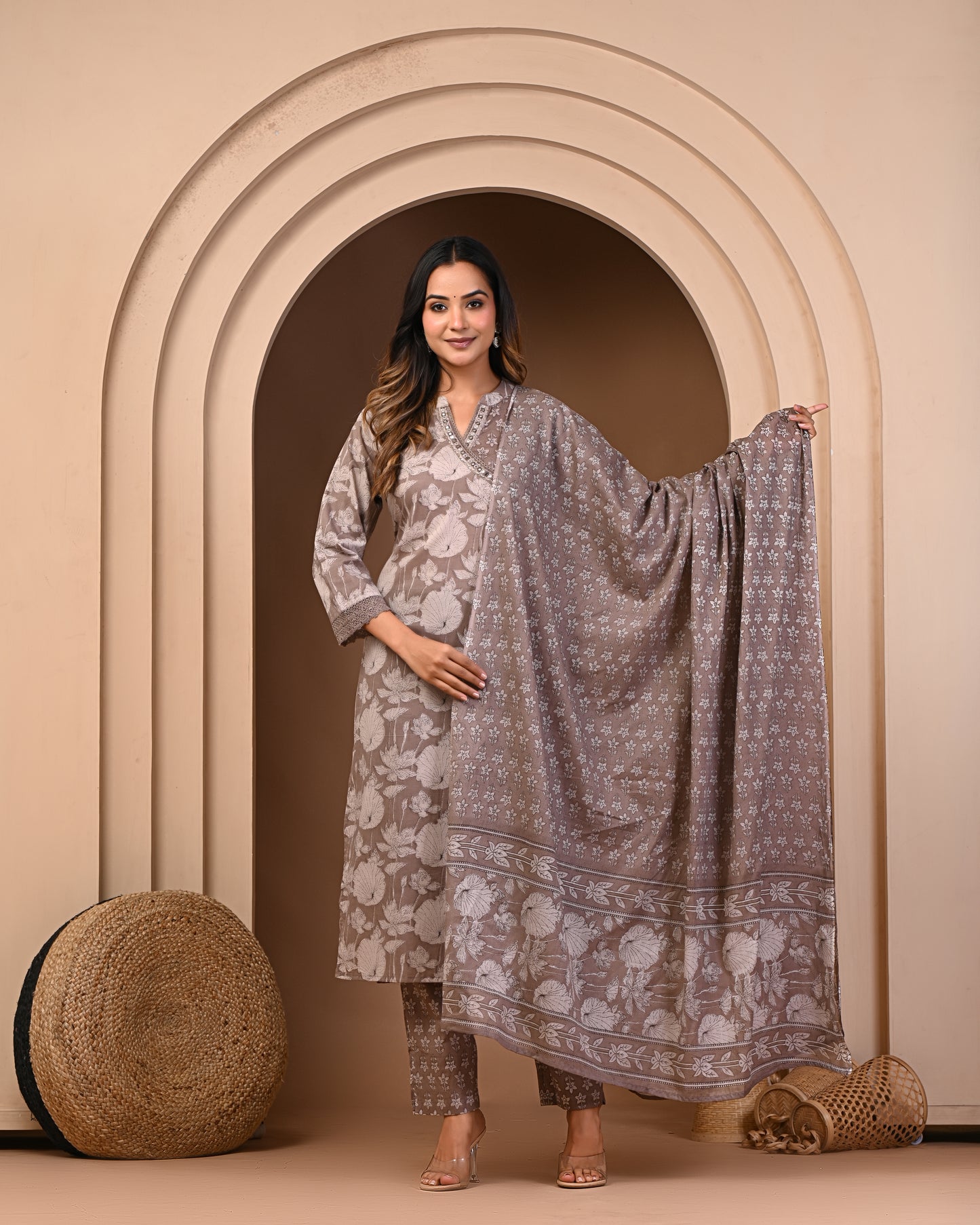 Gulawat Premium Brown Kurta and Palazzo Set with Dupatta 3-Piece Set