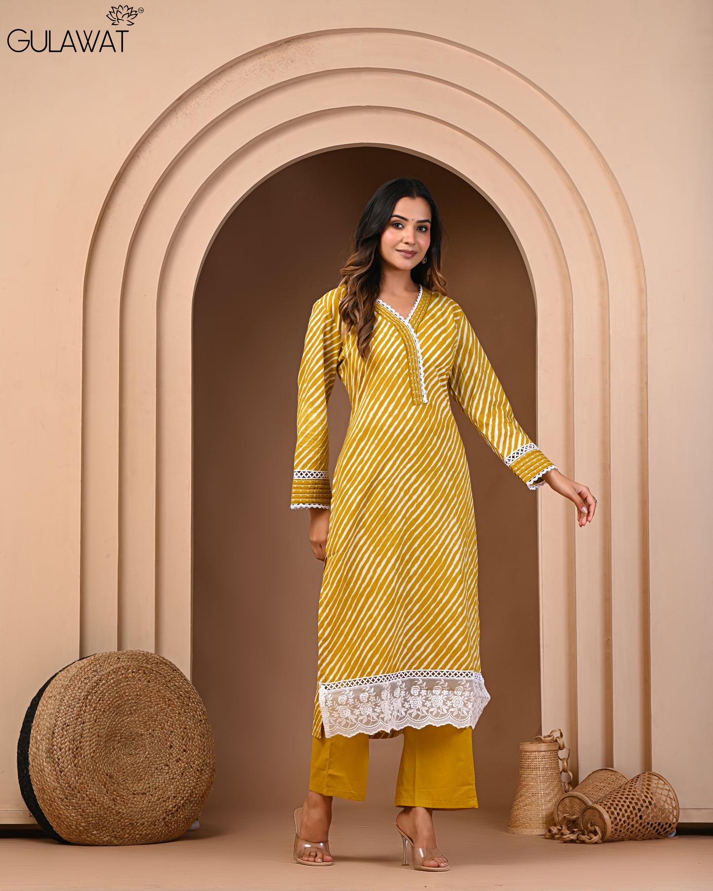 Gulawat Exclusive 3-Piece Kurta Set in Pure 60/60 Cotton with Digital print.