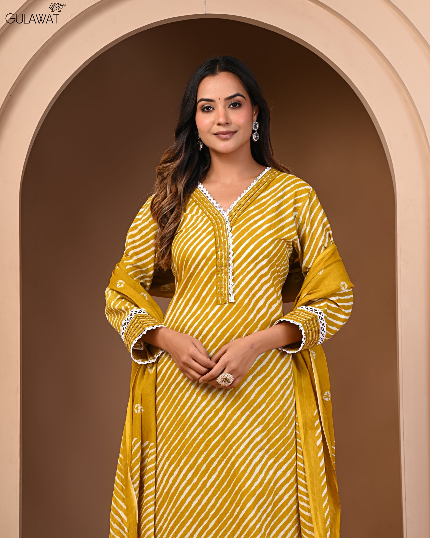 Gulawat Exclusive 3-Piece Kurta Set in Pure 60/60 Cotton with Digital print.