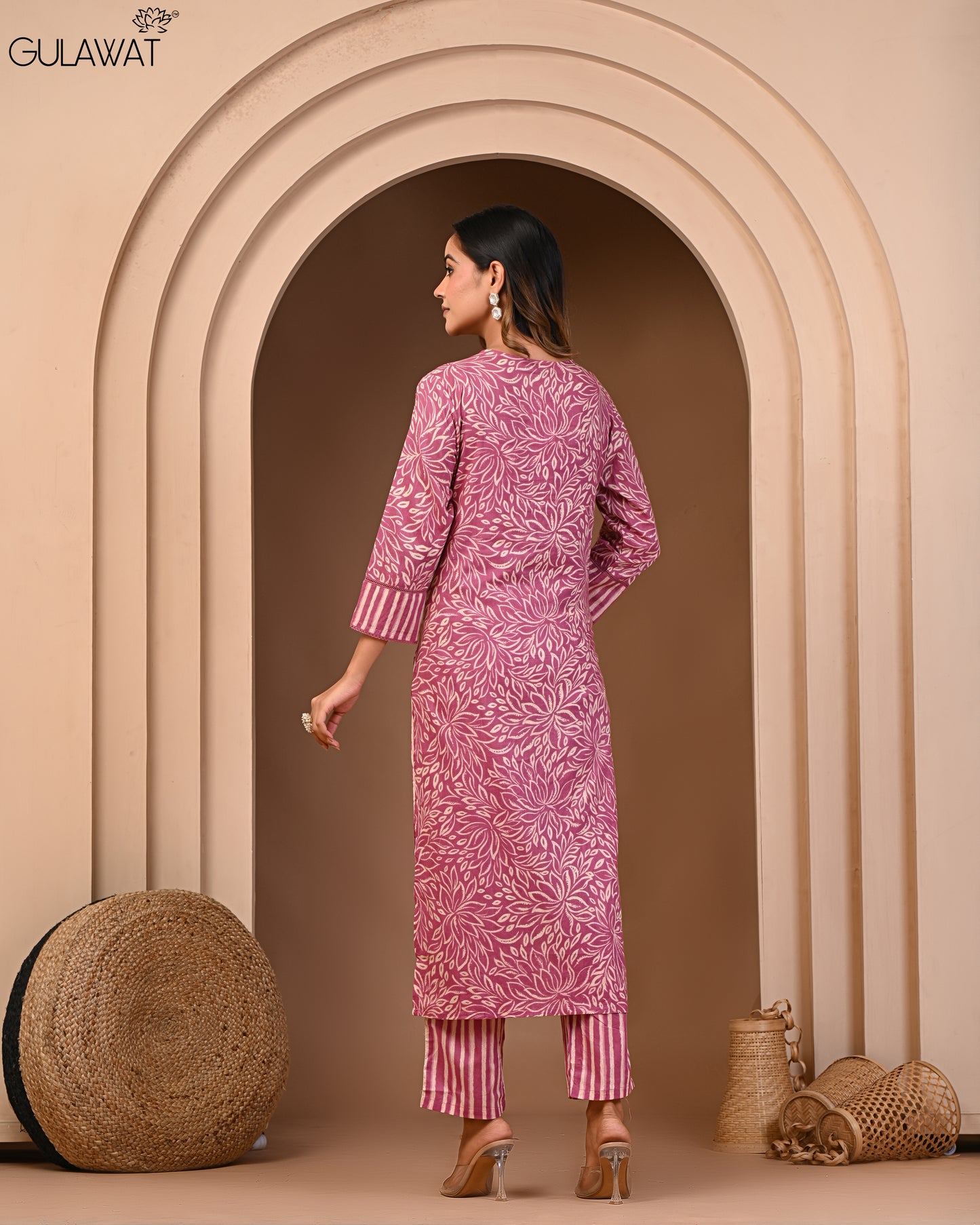 Gulawat Premium 100%Pure Cotton A-Line Kurta and Palazzo Set with Dupatta Dupatta 3-Piece Set