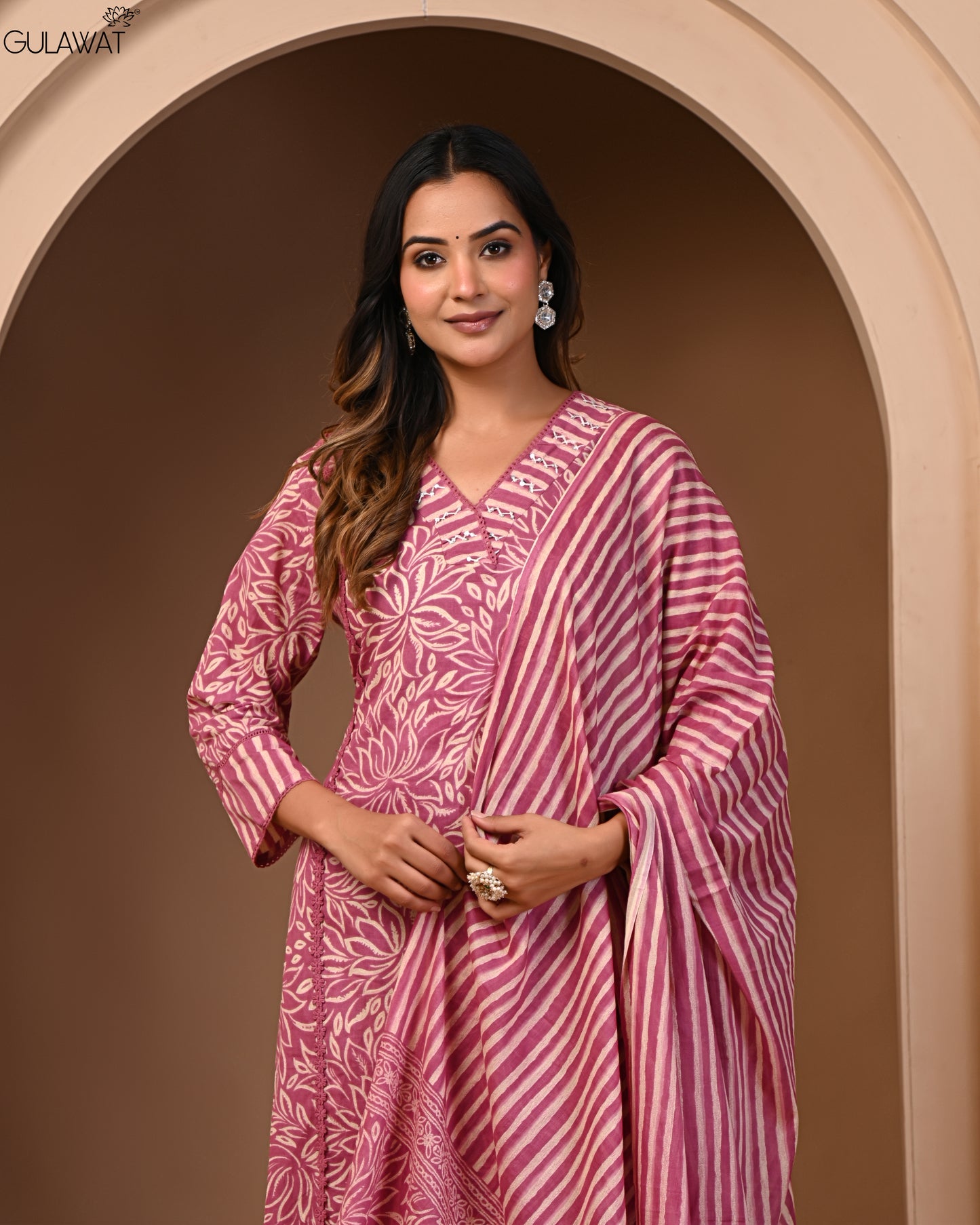 Gulawat Premium 100%Pure Cotton A-Line Kurta and Palazzo Set with Dupatta Dupatta 3-Piece Set