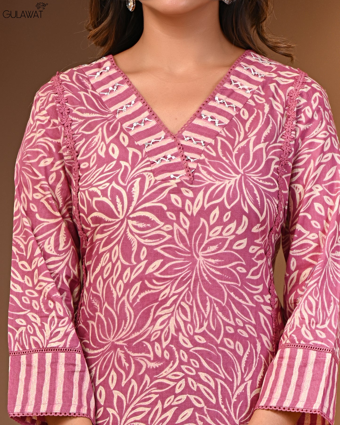 Gulawat Premium 100%Pure Cotton A-Line Kurta and Palazzo Set with Dupatta Dupatta 3-Piece Set