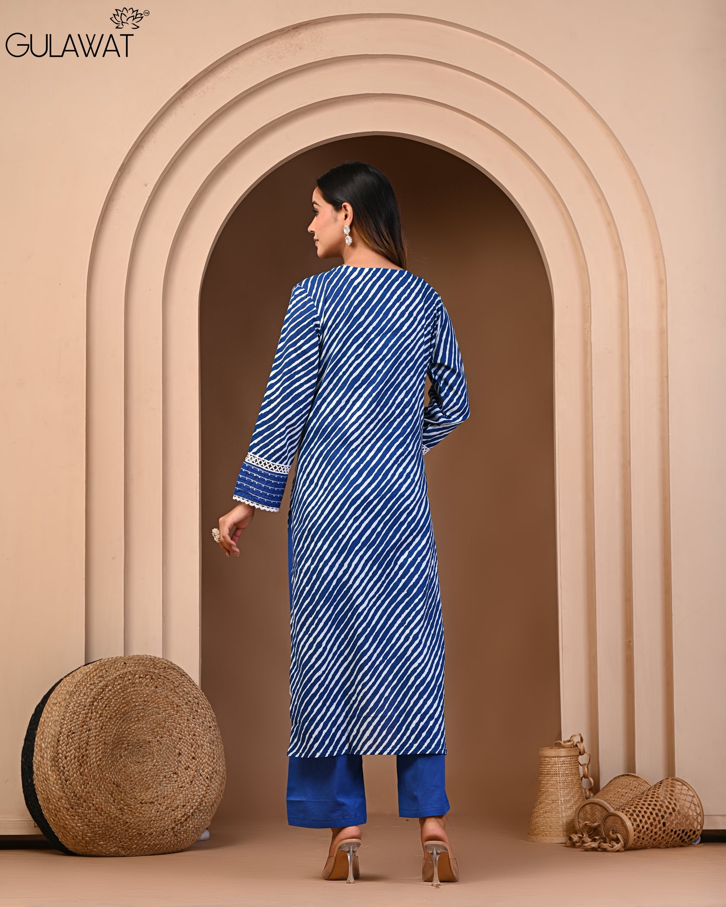 Dark Blue Suit Pure 60/60 Cotton Kurta & Pant With Dupatta 3- Piece Set By Gulawat