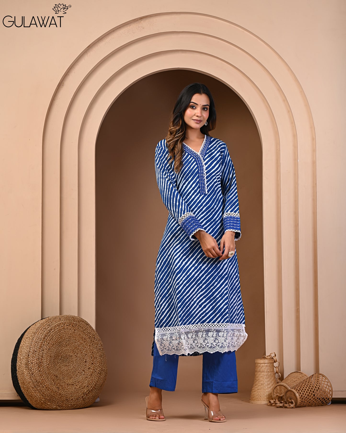 Dark Blue Suit Pure 60/60 Cotton Kurta & Pant With Dupatta 3- Piece Set By Gulawat