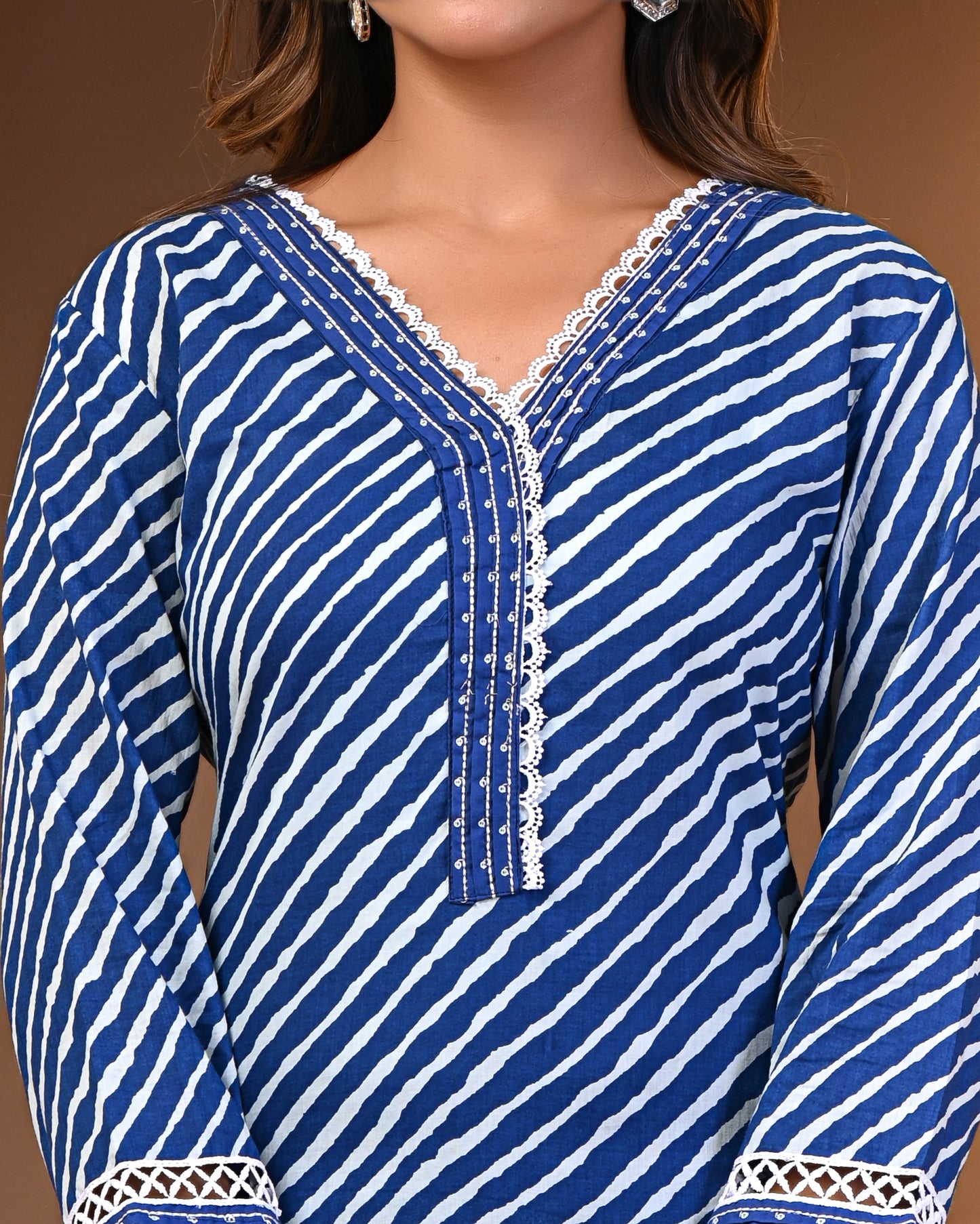Dark Blue Suit Pure 60/60 Cotton Kurta & Pant With Dupatta 3- Piece Set By Gulawat