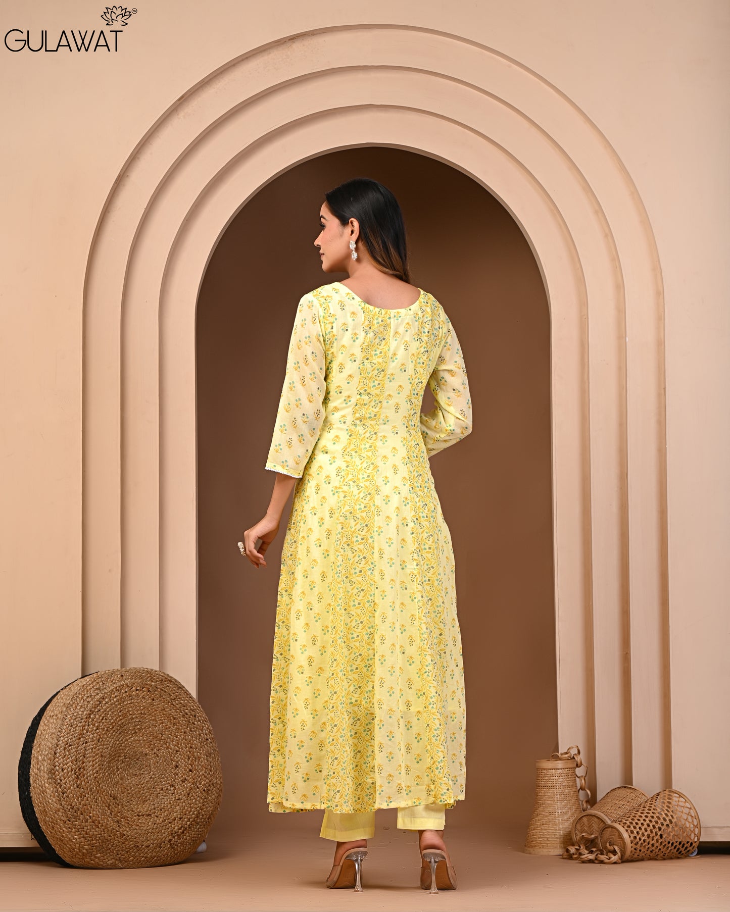 Pure Mul Cotton Bright Yellow Anarkali Kurta By Gulawat