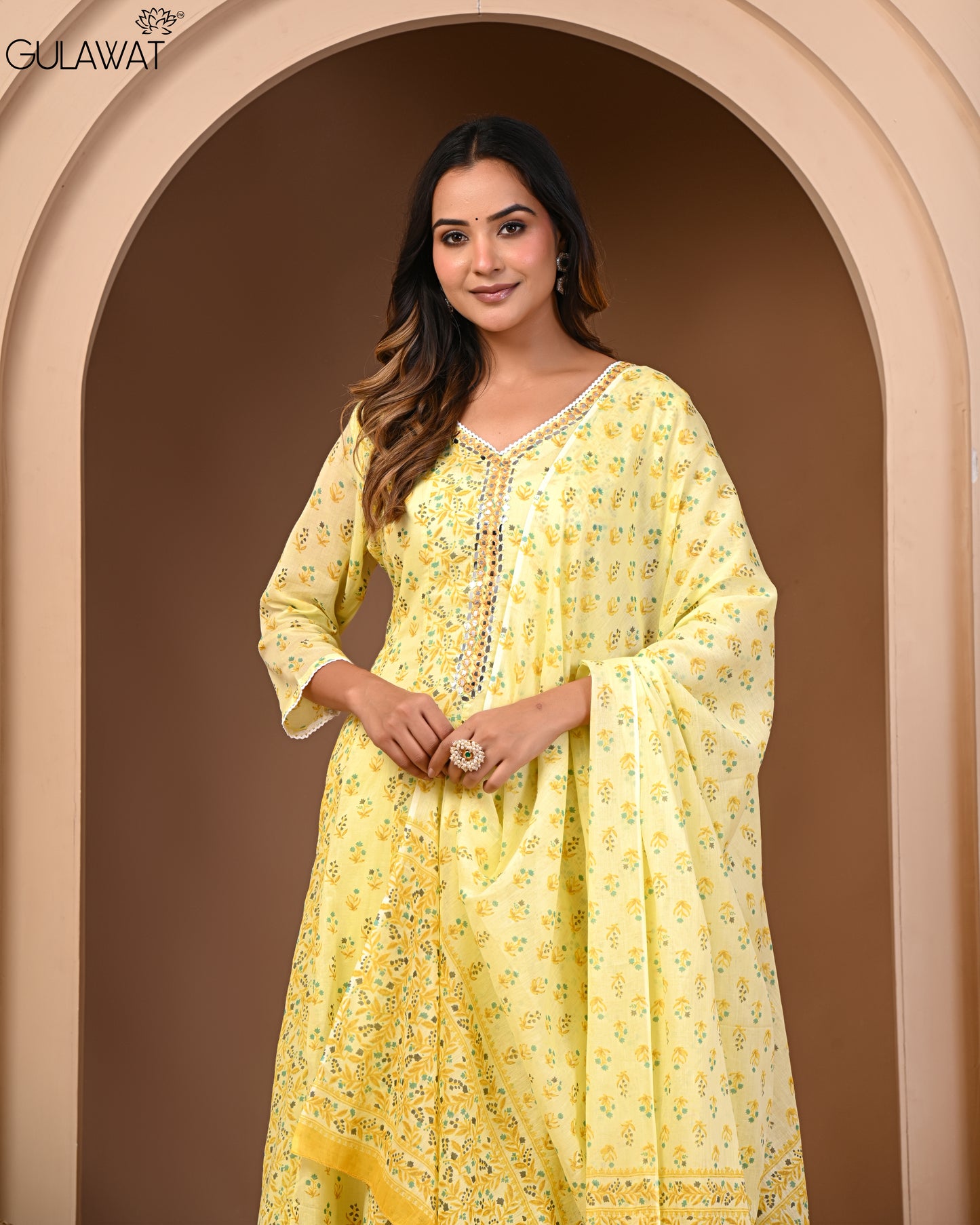 Pure Mul Cotton Bright Yellow Anarkali Kurta By Gulawat