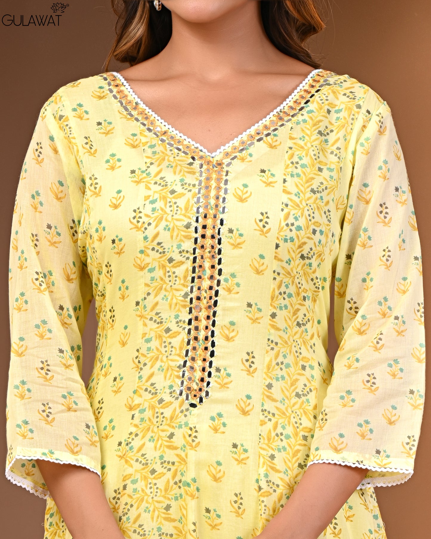 Pure Mul Cotton Bright Yellow Anarkali Kurta By Gulawat