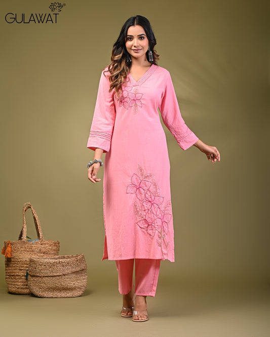PINK PURE KHADI FLEX COTTON WITH DIGITAL WORK BY GULAWAT