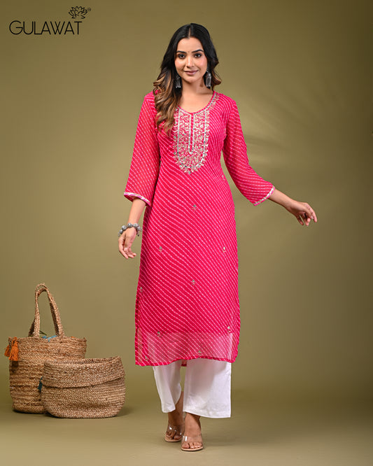 Lehriya Dark Pink Pure georgette Handwork Kurti 1-Piece Set - Gulawat Signature Collection