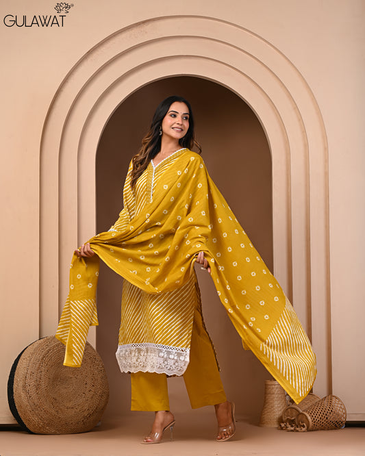 Gulawat Exclusive 3-Piece Kurta Set in Pure 60/60 Cotton with Digital print.