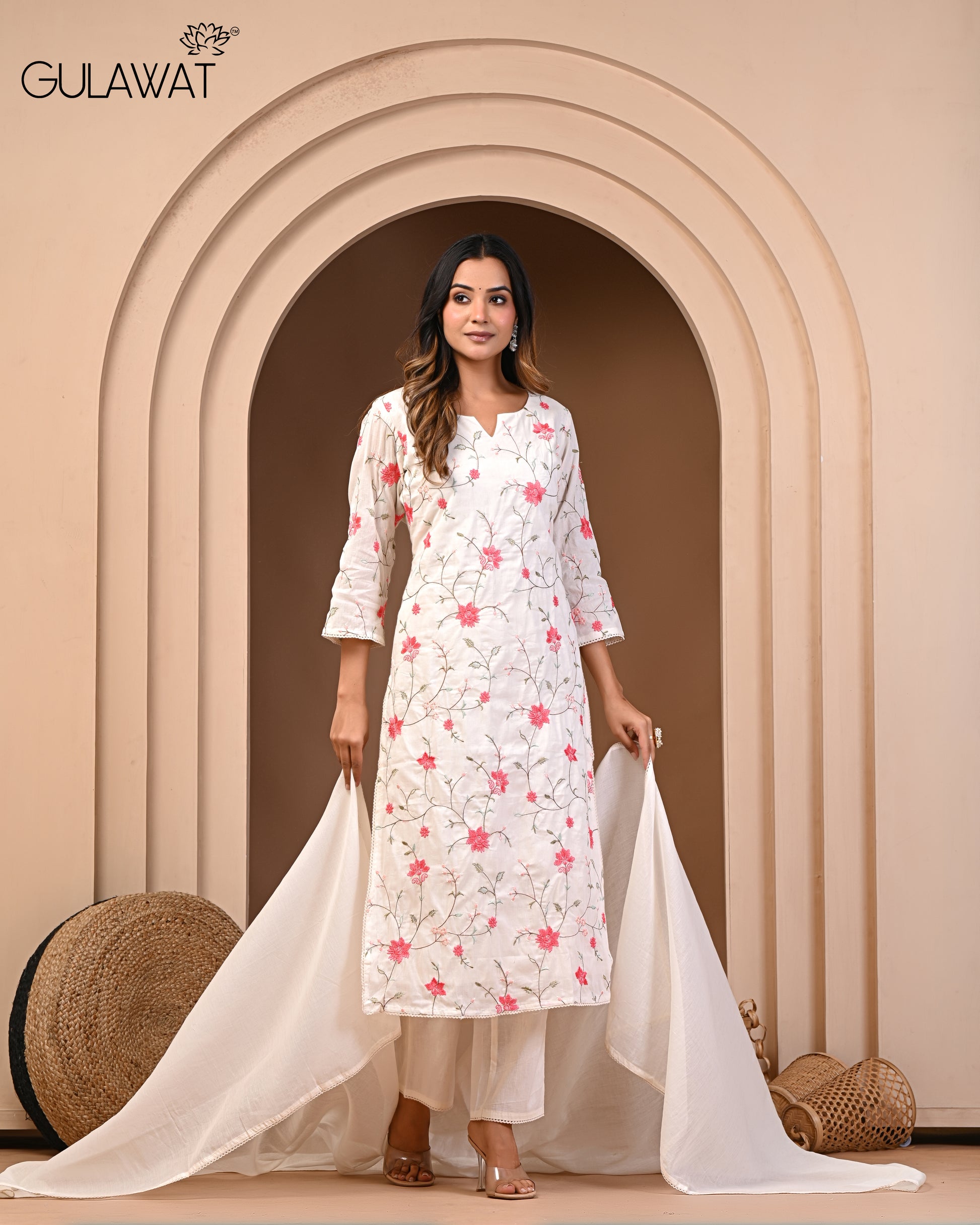 White Floral Pure Cotton